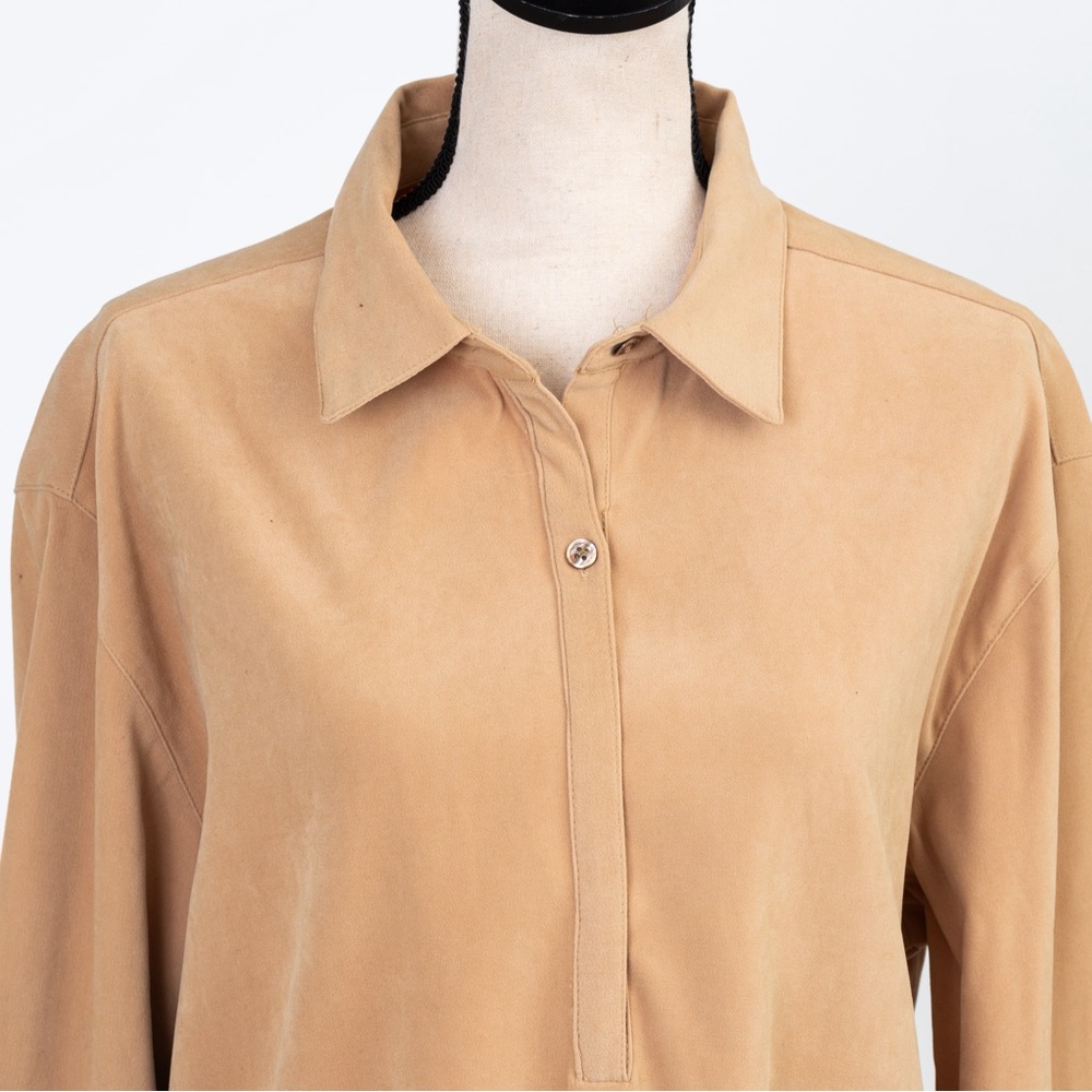 Camel faux suede long sleeve top neutral soft cozy minimalist fall J Jill fall L